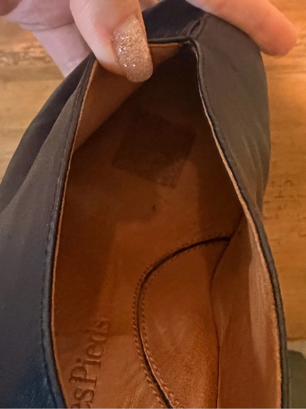 L’Amour Des Pieds Odetta Black Leather Wedge Heel